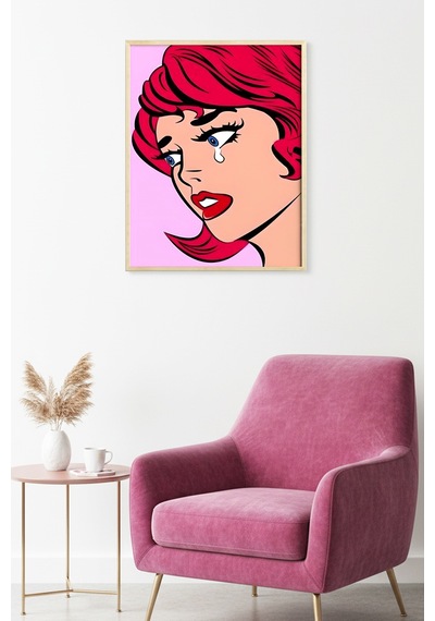 Doğal Ahşap Çerçeveli Pop Art Portre Tablo - Kırmızı Çizgi Roman Huhu2022