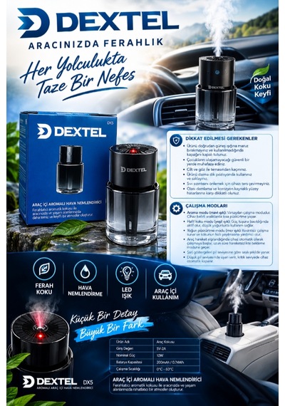 Dextel - Şarjlı Araç İçi Aroma Difüzörü - Hava Nemlendirici - Lazerli Tavan Ambians Aydınlatmalı - Oda Ve Oto Parfümü 001
