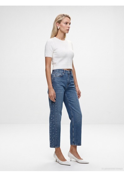 Dilvin 72368 %100 Pamuk Taşlı Barrel Jean Mavi