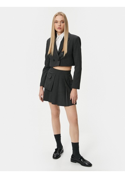 Koton Crop Blazer Ceket Kruvaze Düğmeli Antrasit Melange 4sak50031uw 4SAK50031UWAN9 Antrasit Koton Crop Blazer Ceket Kruvaze Düğmeli Antrasit Melange 4sak50031uw 4SAK50031UWAN9 Antrasit