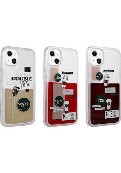 Mobilteam Apple iPhone 14 Uyumlu Desenli Sıvılı Drink Silikon Kılıf-no2 NO2