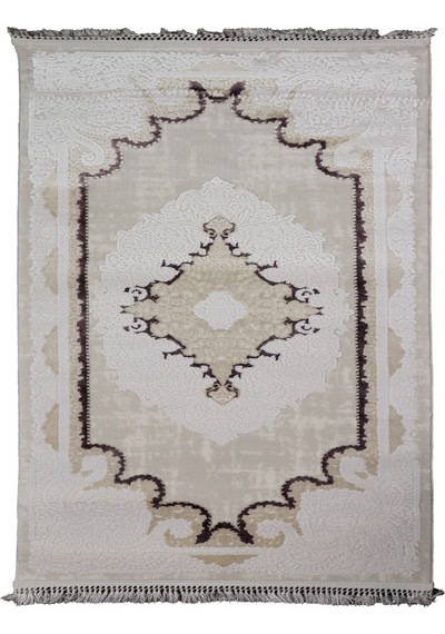 Nostalji Seri Klasik Motifli Altı Kaymaz Makine Dokuma Halı 13455-837 Beyaz