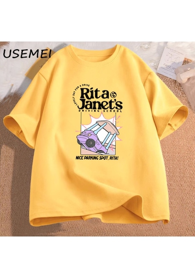 Flood Of Style Rita Ve Janet'in Sürüş Okul T Shirt Kadın Erkek Komik Grpahic T Shirt Geri Okul Tee Ka Sarı