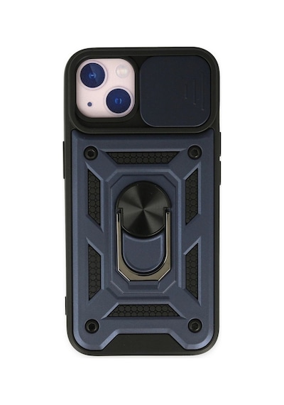 Apple Uyumlu   iPhone 14 Kılıf Pars Lens Yüzüklü Silikon - Lacivert
