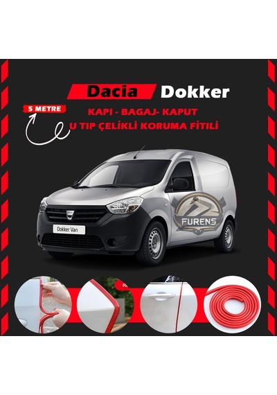 Dacia Dokker Oto Araç Kapı Koruma Fitili 5 Metre Parlak Kırmızı Renk