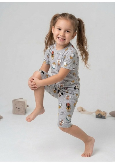 Beka Kids Kız Çocuk Kısa Kollu Ve Şortlu Bisiklet Yaka Rahat Desenli Pijama Takımı Alt-üst Takım Krem