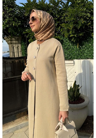 Rabia Şamlı Sinem Çelik Örme Triko Hırka Taş Çok Renkli