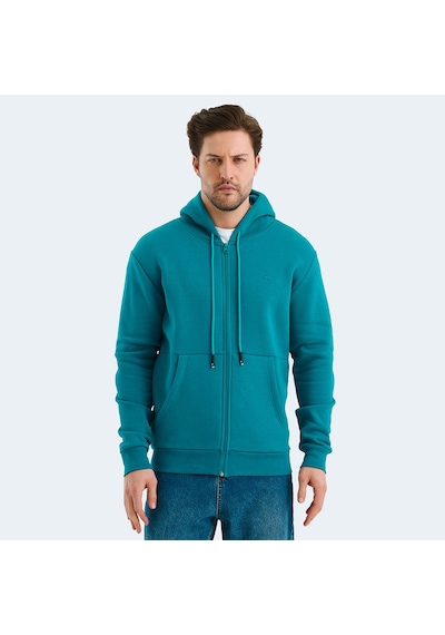 Slazenger VONDA Erkek Fermuarlı Kapüşonlu Cepli Petrol Sweatshirt