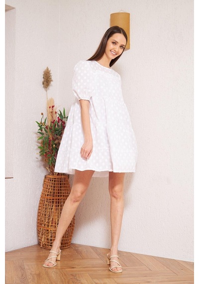 Darlin Moda Beyaz Balon Kollu Mini Elbise Dm1024 Beyaz