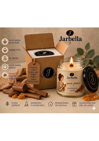 Jarbella, %100 Doğal Soya Mum, 220gr, El Yapımı, Ahşap Fitil, Sandal Ağacı Kokulu, Ev Ve Hediye İçin İdeal 001 - Beyaz Jarbella, %100 Doğal Soya Mum, 220gr, El Yapımı, Ahşap Fitil, Sandal Ağacı Kokulu, Ev Ve Hediye İçin İdeal 001 - Beyaz