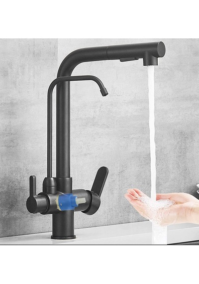 Mutfak Eviye Bataryası Dual Flow Su Arıtma Çıkışlı Siyah + Fıskiyeli