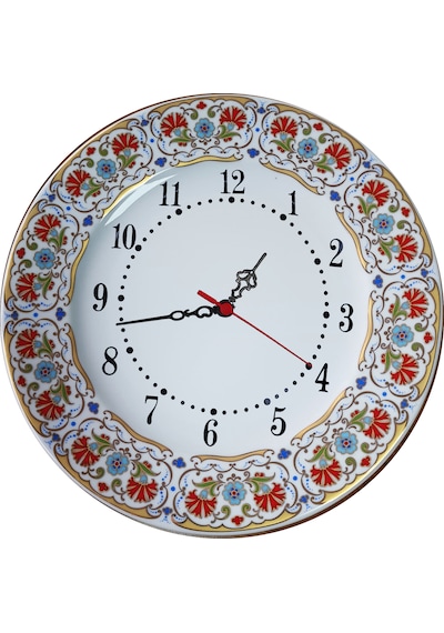 Armada Çini Prt 132 25 Cm Sarı Altın Yaldızlı Karanfil Desenli Porselen Çini Saat