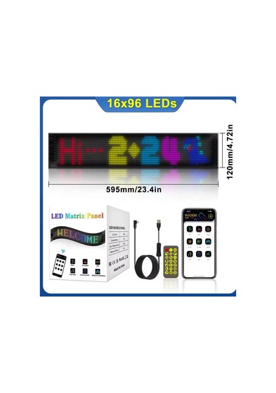 Hubrendy Tekno Led Matrix Bluetooth Bağlantılı Araç Camına Uygun Pixsel Görünümlü 16x96 Pixel Diğer