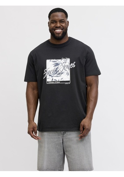 Jack & Jones Jack Jones Baskılı Büyük Beden Tişört 12295982 Siyah