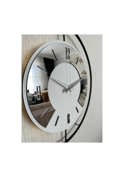 Pey Aksesuar 50x70 Cm Metal Pleksi Ahşap Ve Işığın Muhteşem Uyumu Duvar Saati Dekoratif M54-siyah-beyaz-gümüspleksi