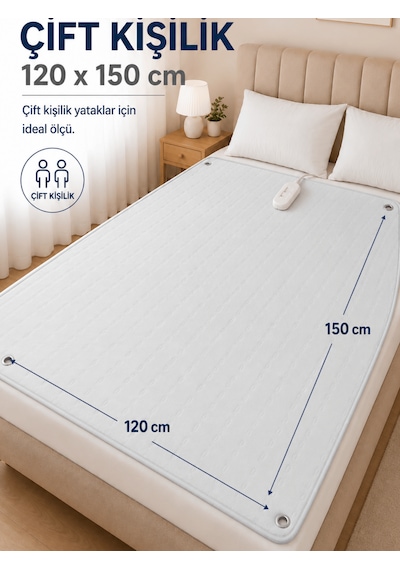 Beylini Omak Çift Kişilik Elektrikli Battaniye Tam Güvenlikli Dayanıklı Çift Kademeli Termostatlı Elektrikli Yatak Isıtıcı 120x150 Cm Beyaz