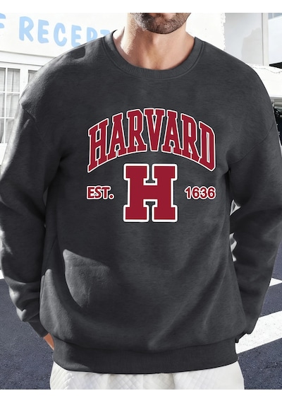 Startmore Tarzsokak Harvard Est. 1636 Baskılı Erkek Sokak Sweatshirtü Polar Oversize Kazaklar Sonbahar Her Şeyle Antrasit