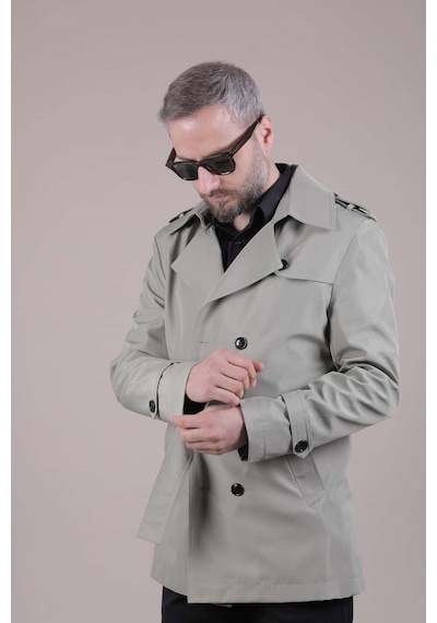 Ohepmoda Slim Fit Kemerli Erkek Trençkot Su Yeşili