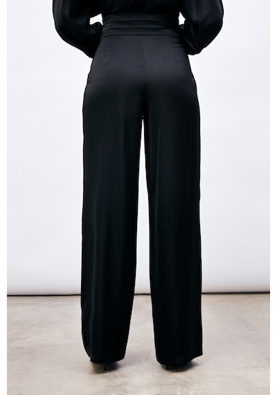 Sateen Cepli Salaş Saten Pantolon - Siyah