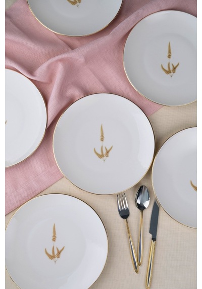 Tabak Evi Porselen Natura Marinum Altın Yaldız Pasta Tabağı 20,50cm 6 Lı Çok Renkli