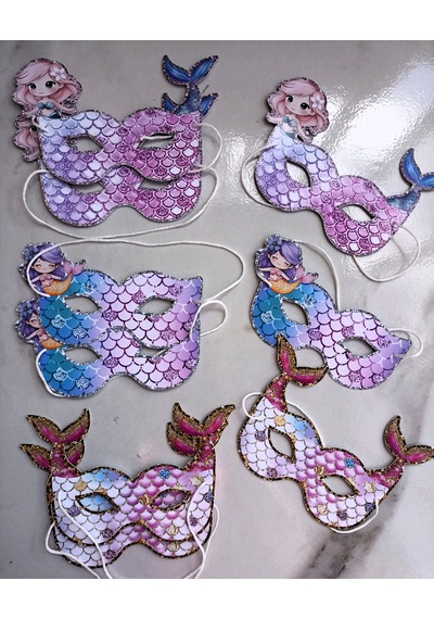 9 Adet Denizkızı Mermaid Konsept Kağıt Parti Maskesi Denizkızı Doğum Günü Süsü