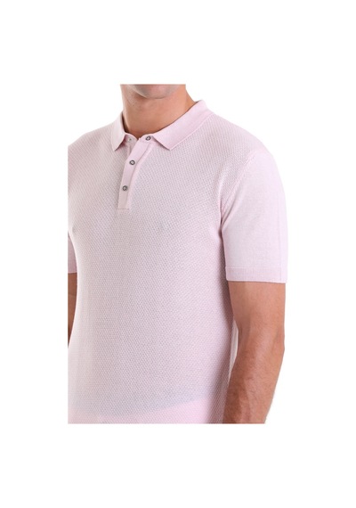 Hatemoğlu Pembe Regular Fit Jakarlı Pamuklu Polo Yaka Triko Tişört Pembe