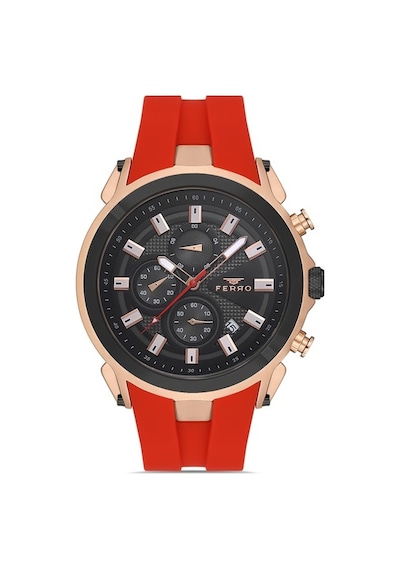Ferro Fm31402d-r4 Quartz Silikon Bordo Siyah Kadran 44 Mm Erkek Kol Saati