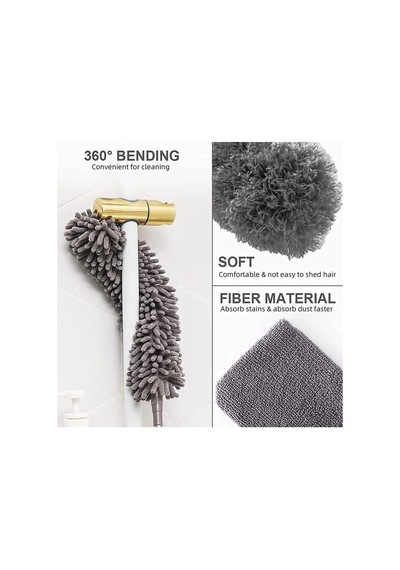 Doori 3 Farklı Başlıklı Mikrofiber Anti-statik Bükülebilir Teleskopik Köşe Bucak Toz Alma Püskülü