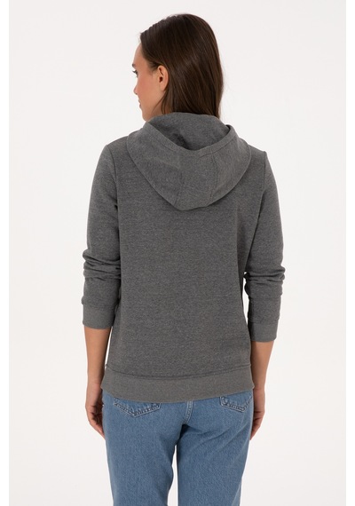 U.S. Polo Assn. Kadın Antrasit Melanj Şardonlu Kapüşonlu Basic Sweatshirt 50313566-VR081