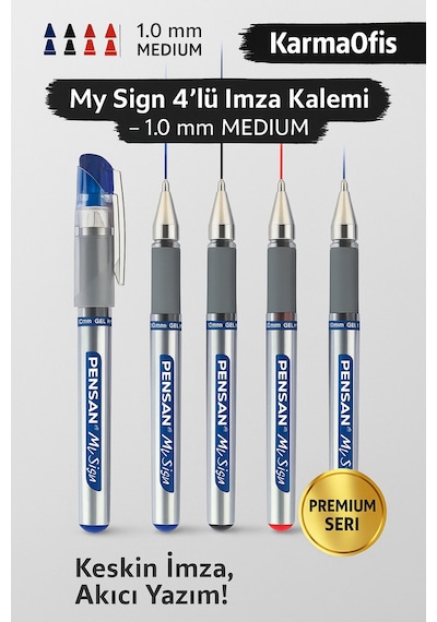 My Sign 4 Lü İmza Kalemi Seti 2 Mavi 1 Siyah 1 Kırmızı 1.0 Mm Jel Çok Renkli