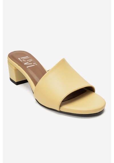 Luvi Shoes Delavıe Sarı Cilt Hakiki Deri Kadın Kalın Topuklu Terlik