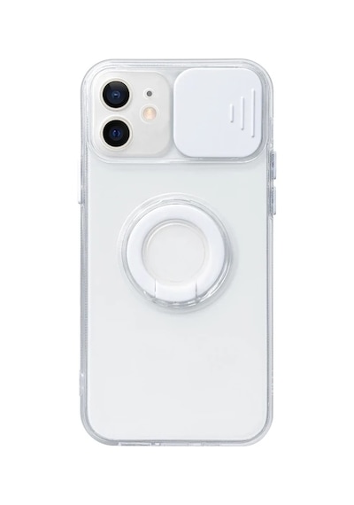 Ally Apple iPhone Uyumlu 11 6.1inç - Kılıf Sürgülü Kamera Lens Korumalı Yüzük Standlı Silikon - Kılıf- 5775 Siyah