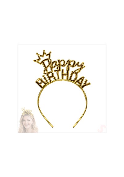 Taçlı Happy Birthday Plastik Taç - Altın 0-99