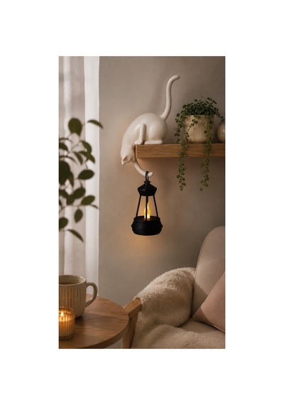 23 Cm Dekoratif Kedi Ve Led Fener Seti Modern Raf & Masa Süsü Sb