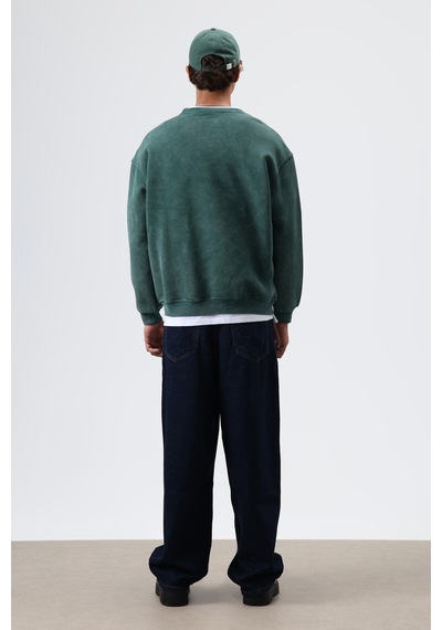 Vamos Basic Oversize Yıkamalı Sweatshirt Nefti