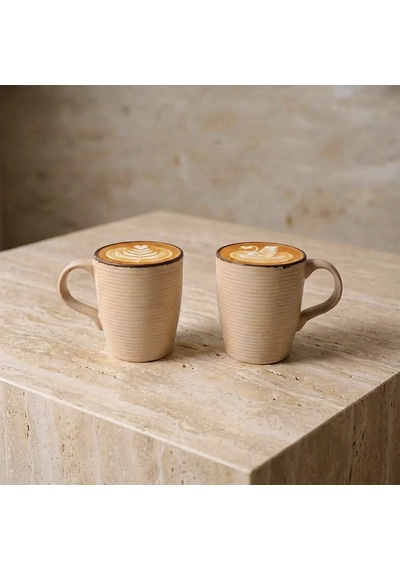 Güral Bej Rölyef Desenli 2li Porselen Mug Bardak Seti Diğer