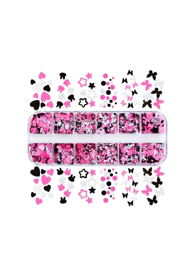 Pembe Beyaz Tırnak Süsleme Folyo Pulları Karışık Dizayn Kelebek Kalp Tavşan Nail Art