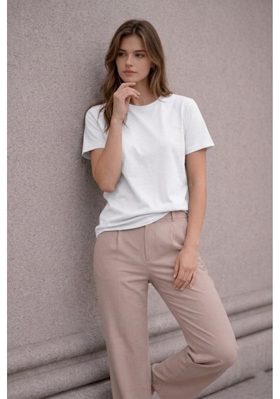 Bürke Erkek/Unisex Beyaz Renk %100 Pamuk Bisiklet Yaka Basic Tişört