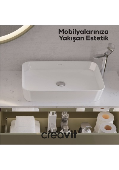 Creavit Loop Dikdörtgen Çanak Lavabo 40x60cm Beyaz Lp060-00cb00e-0000