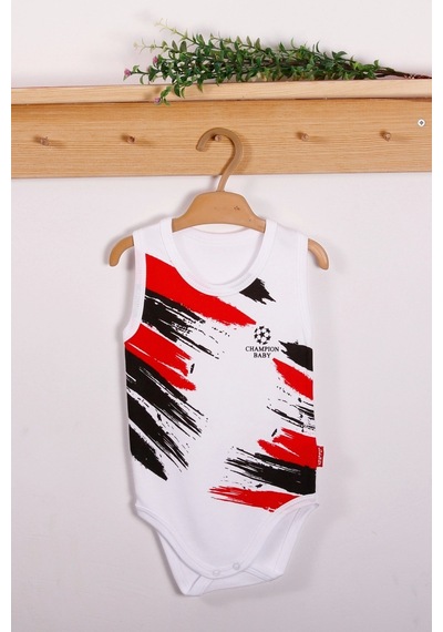 Baby Donat Bjk Şampiyon Desenli Askılı Unisex Bodyy Beyaz