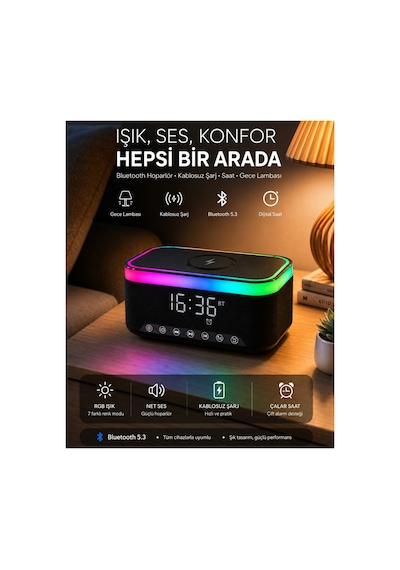 Doğum Günü, Yeni İş , Yeni Ev Hediyesi Dokunmatik Masa Lambası & Şarjlı Alarmlı Saat Hoparlör 2li Hediye Seti