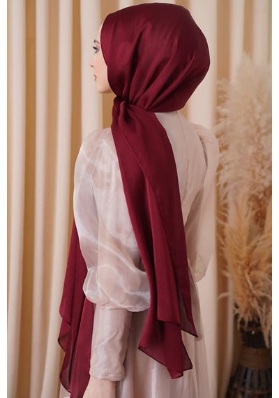 Flora Tekstil Janjan Trend Parlak Saten Dokulu Abiye Şifon Işıl Şal Bordo