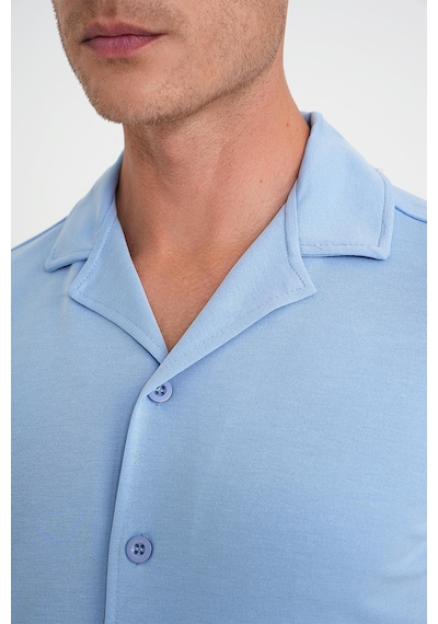 Efor Slim Fit Apaş Yaka Modal Karışımlı Kısa Kol Mavi Gömlek G 1590 Mavi