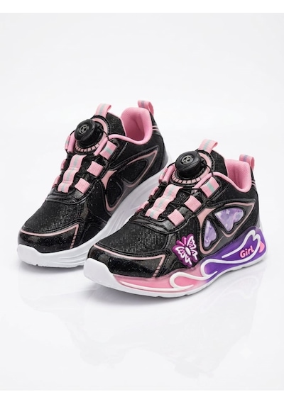 Hayo Kız Çocuk Akıllı Bağcıklı Rahat Konforlu Hafif Sneaker Spor Okul Ayakkabısı Siyah - Pembe