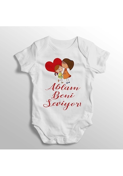 İmaj Tuğbababy Ablam Beni Seviyor Yazılı Baskılı Bebek Zıbını Beyaz