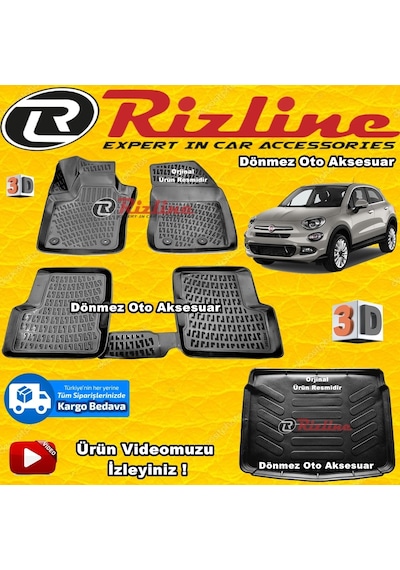 Fiat 500X 3D Paspas + Bagaj Havuzu Siyah 2015-2019 Arası Rizline N11.27401