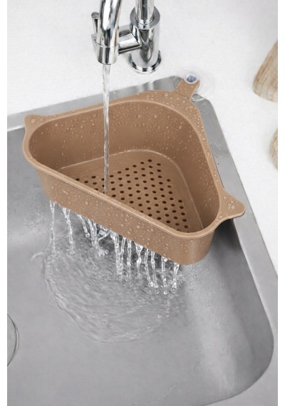 Vantuzlu Üçgen Lavabo Süzgeci Mutfak Evye Köşe Süzgeci Bej Plastik Diğer