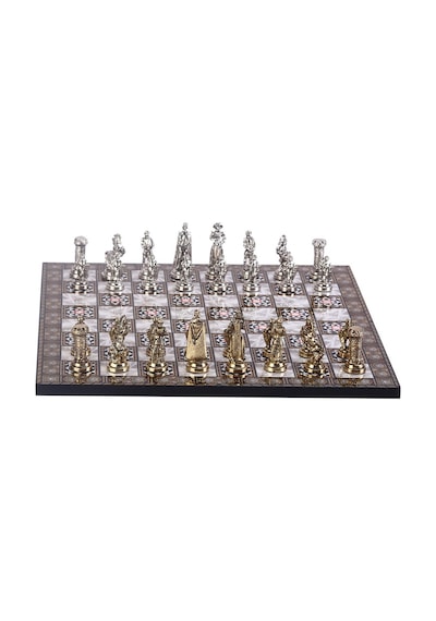 Orta Boy Metal İngiliz Satranç Takımı Parlak Ve Sedef Desenli Mdf