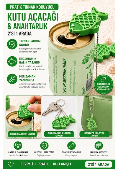 Pratik Tırnak Koruyucu Balık Tasarımlı Kutu İçecek Açacağı Ve Anahtarlık 2 Si 1 Arada 11286020