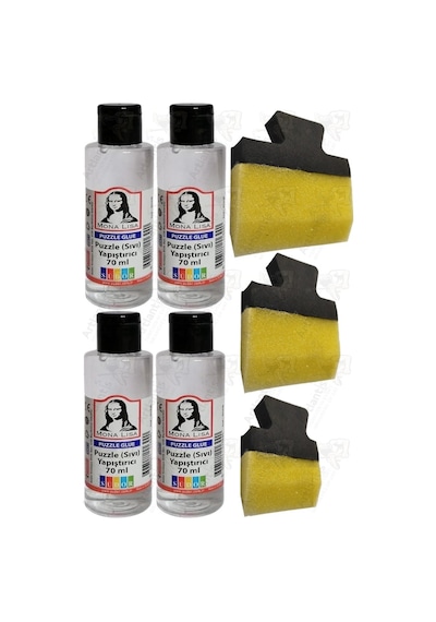 Puzzle Yapıştırıcı 70 Ml 4 Adet Ve Yassı Patpat Sünger Fırça Seti 3 Lü Monalisa Yapboz Pazıl Yapıştırıcısı Şeffaf